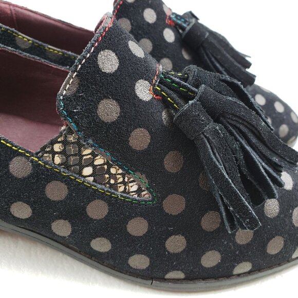 L'Artiste Spring Step Klasik Loafer Women 9 40 Black Suede Polka Dot Tassel Shoe - Picture 3 of 16